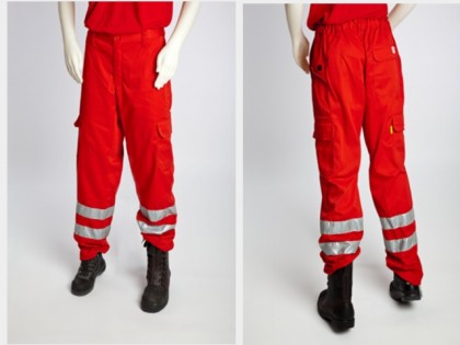 Damenhose, Arbeitshose, Rettungsdiensthose, Einsatzhose, rot , mit Reflexstreifen